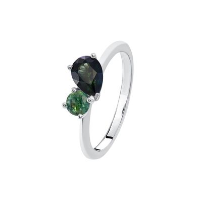 0.88ct Pear Teal+0.19ct Round Teal Sapphire Ring 9kt WG