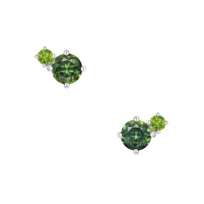 1.29+0.12ct Round Green Sapphire Earrings 9kt WG