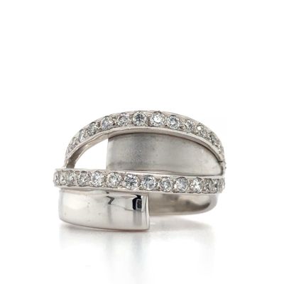 18K WG Diamond Matte & Polished Wide Pave Ring