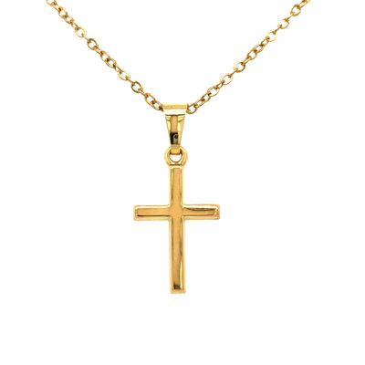 9K YG Square Tube Cross 15mm Pendant
