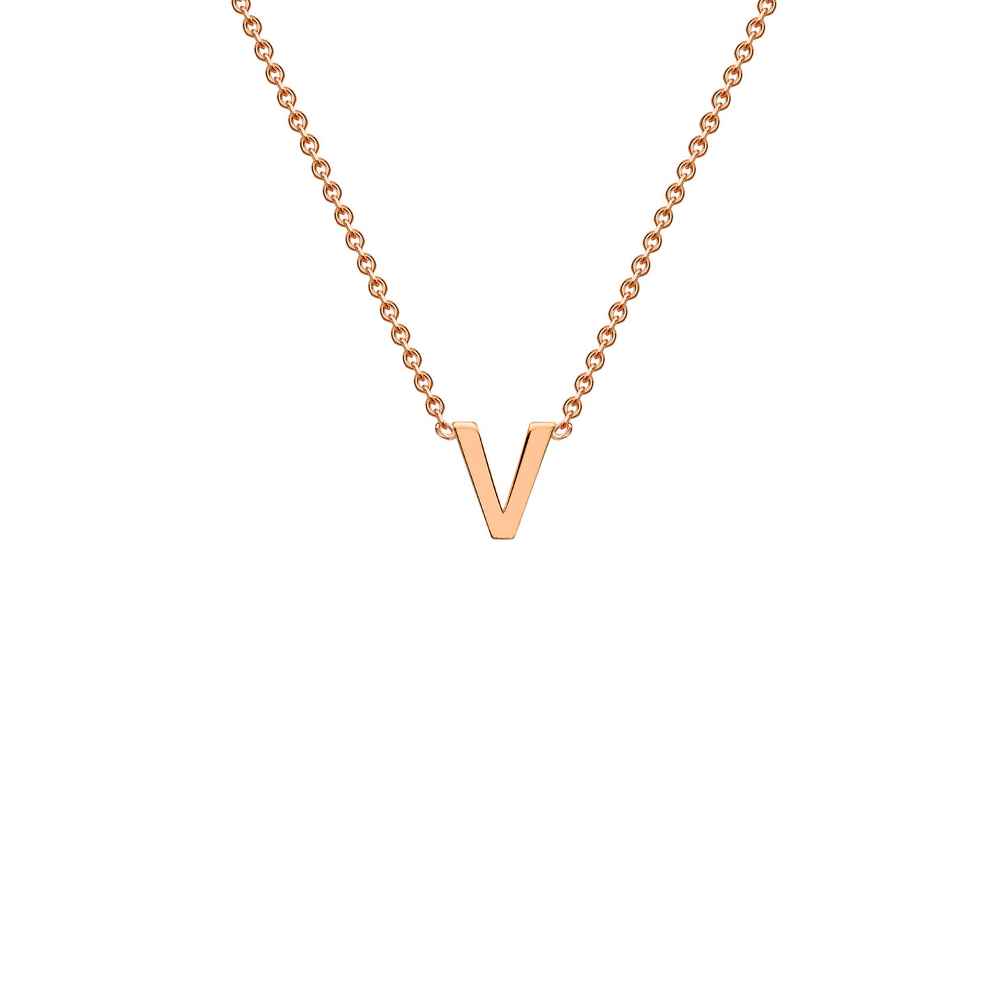 9K Rose Gold 'V' Initial Adjustable Letter Necklace 38/43cm