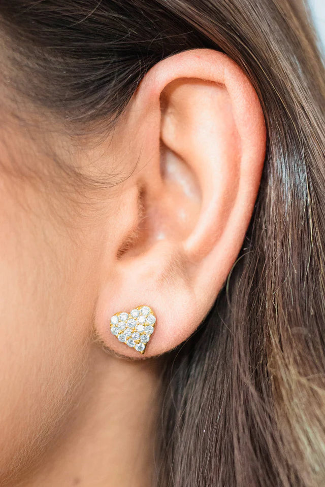 SWEETHEART SPARKLY HEART STUDS GOLD
