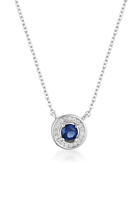 MILESTONE SAP BLUE ZIRCONIA HALO PENDANT IN SILVER