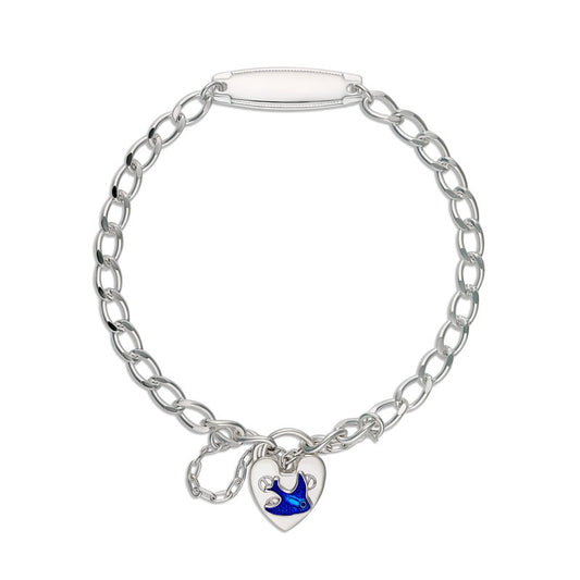 Brooklyn Bluebird Diamond Cut Round Curb Bracelet with ID Silver
