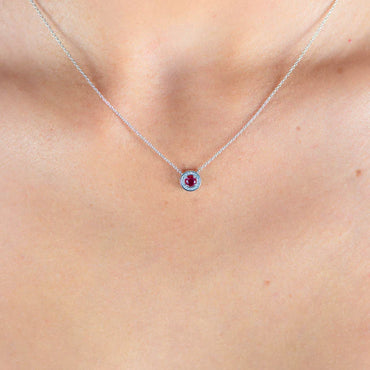 MILESTONE RED ZIRCONIA HALO PENDANT IN SILVER