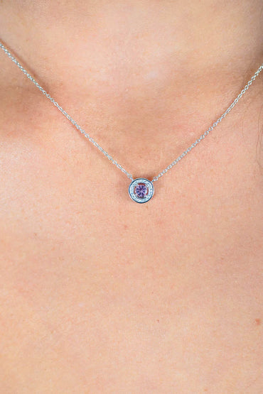 MILESTONE MORG PINK BERYL ZIRCONIA HALO PENDANT IN SILVER