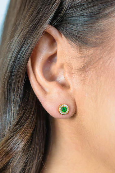 MILESTONE E GREEN ZIRCONIA HALO EARRINGS IN GOLD