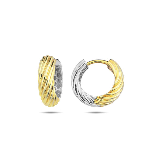 9K Yellow Gold & White Gold Twist Huggie Earrings 15.5mm