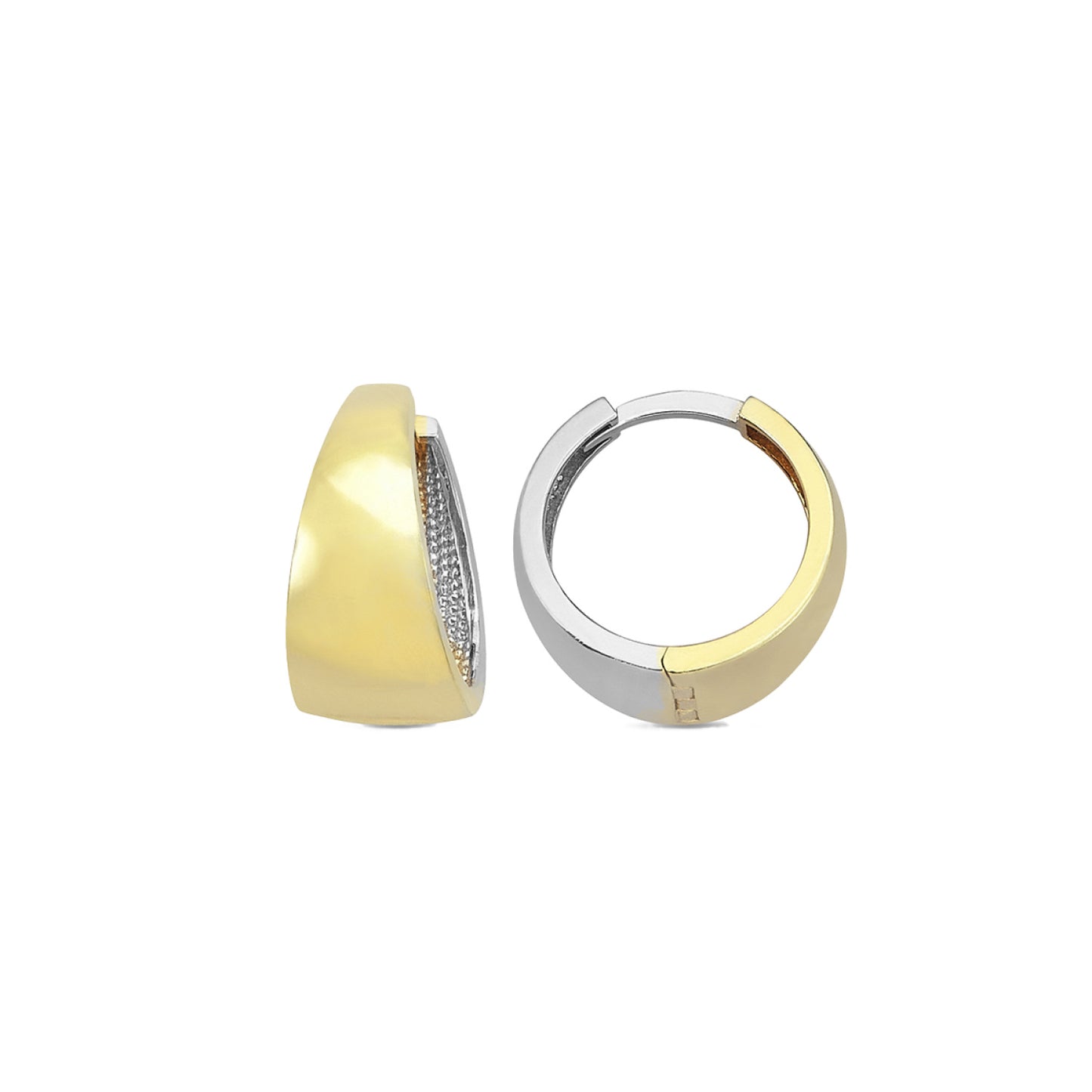 9K Yellow Gold & White Gold Tapered Huggie Earrings 14mm