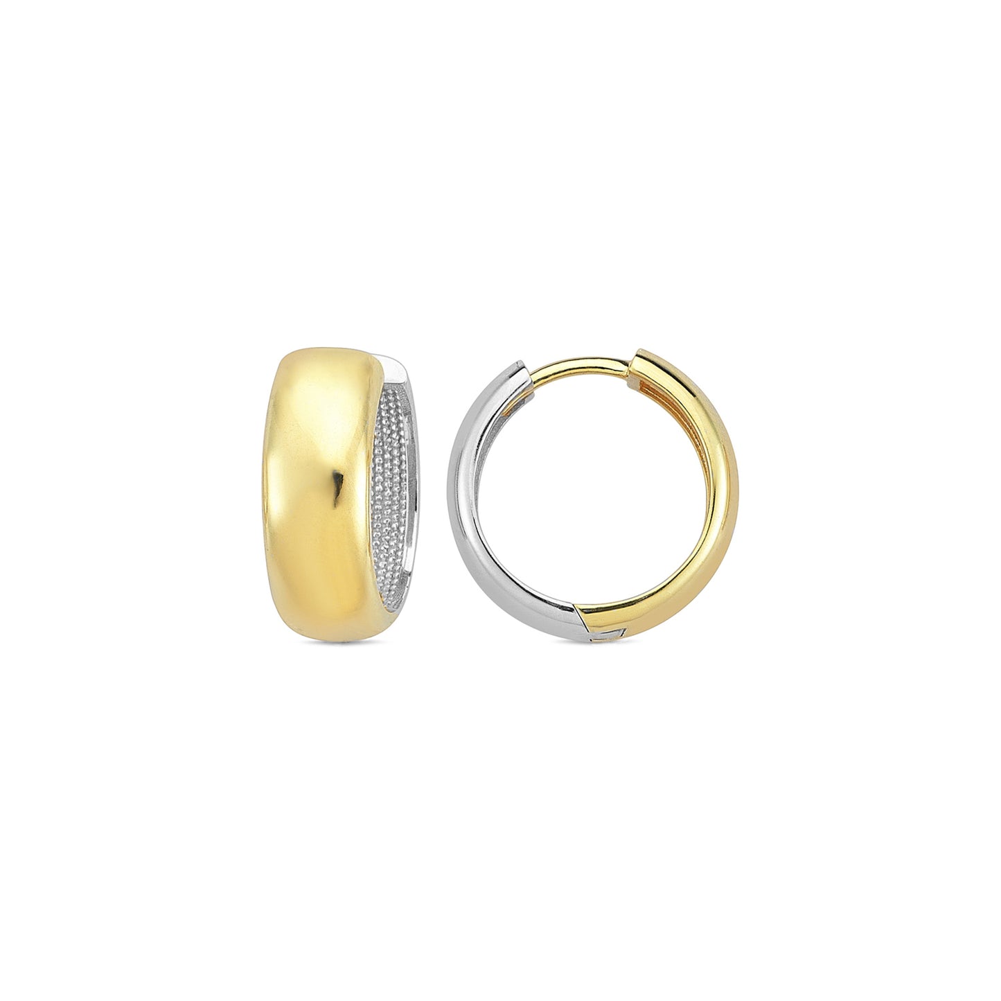 9K Yellow Gold & White Gold Wide Huggie Earrings 16mm