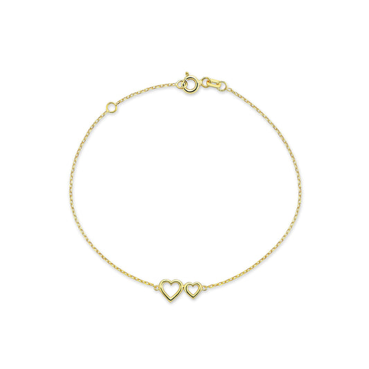 9K Yellow Gold Petite Hearts Bracelet 17-19cm