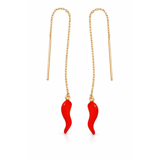 9K Yellow Gold Red Horn Threader Earrings
