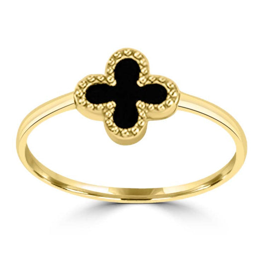 9K Yellow Gold Black Onyx Clover Ring