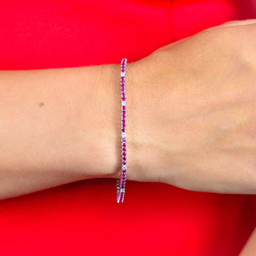 MILESTONE RY RED ZIRCONIA 2MM TENNIS BRACELET IN SILVER