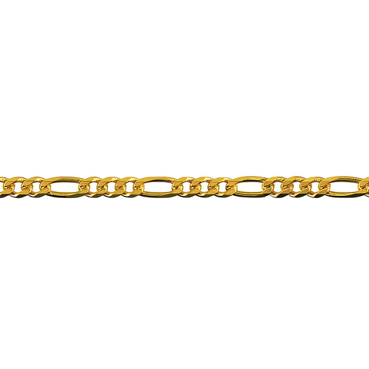 Bevelled Figaro Diamond Cut Chain 3.30mm — Yellow Gold