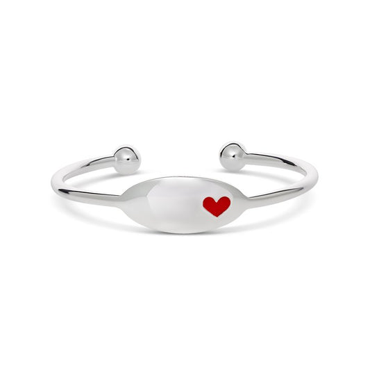 Charlie Red Heart Cuff Bangle Silver 45mm
