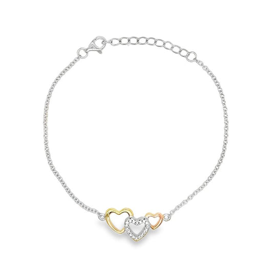 Patsy 3-tone Open Hearts CZ Bracelet Silver
