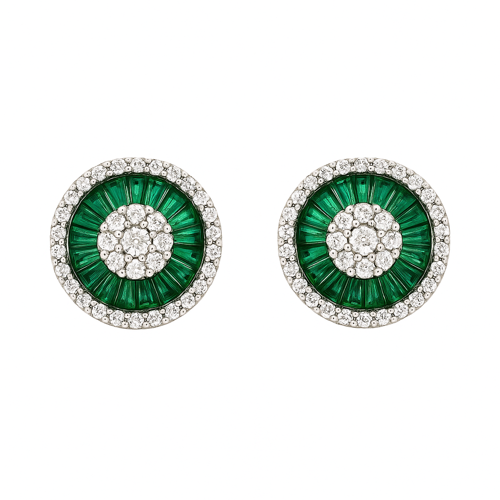 Radiance Halo Studs Green & White Gold