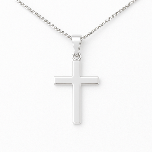9K WG Plain Square Profile Cross 20mm Pendant