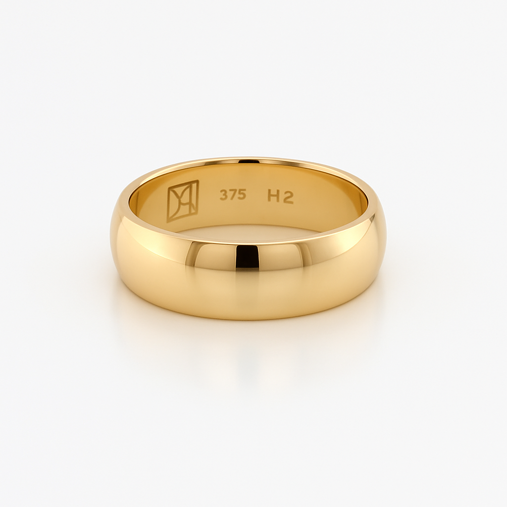 9K YG 6MM 1/2 Round BAND