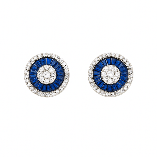 Radiance Halo Studs Blue & White Gold