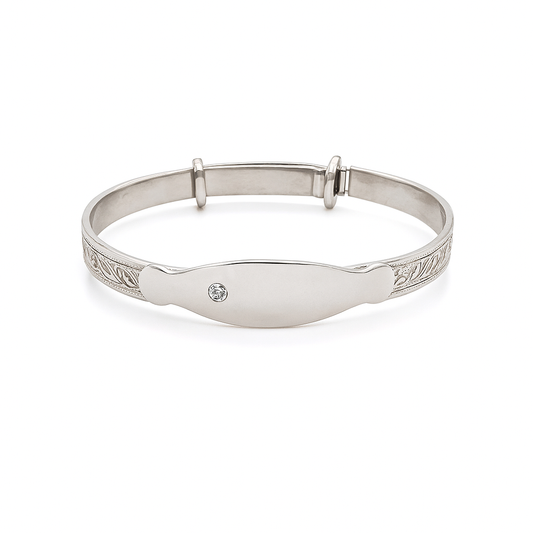 RHODIUM PLATED STERLING SILVER BABY BANGLE WITH CZ