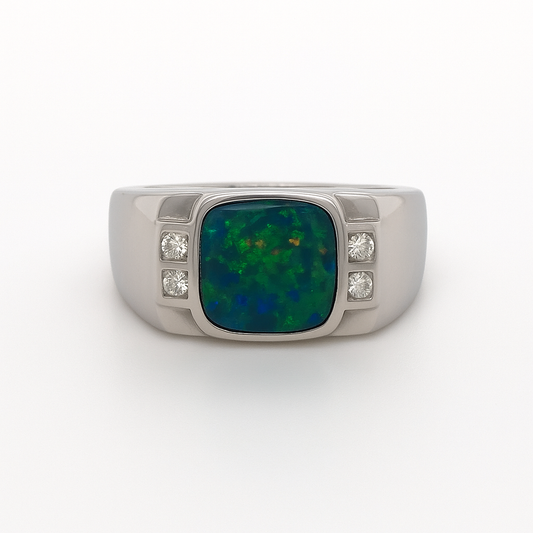 14K WG Ring Doublet Opal ZAV Dia