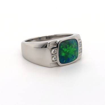 14K WG Ring Doublet Opal ZAV Dia