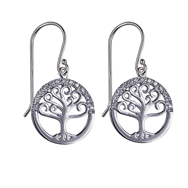 White Cz ‘Tree of Life’ Earwires Earrings