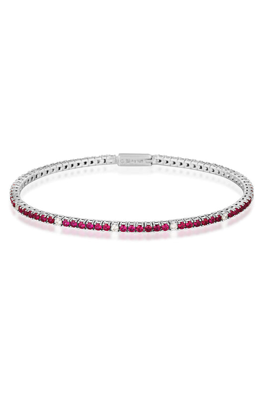 MILESTONE RY RED ZIRCONIA 2MM TENNIS BRACELET IN SILVER