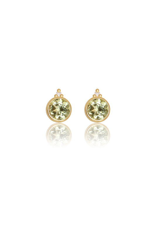 NATURAL PERIDOT AND TWO NATURAL DIAMOND AUGUST EARRINGS GOLD