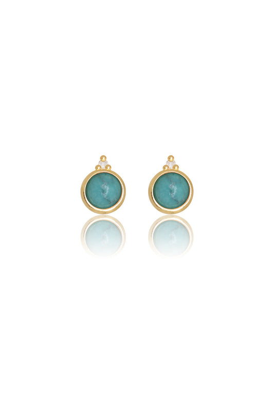 NATURAL TURQUOISE AND TWO NATURAL DIAMOND DECEMBER EARRINGS GOLD