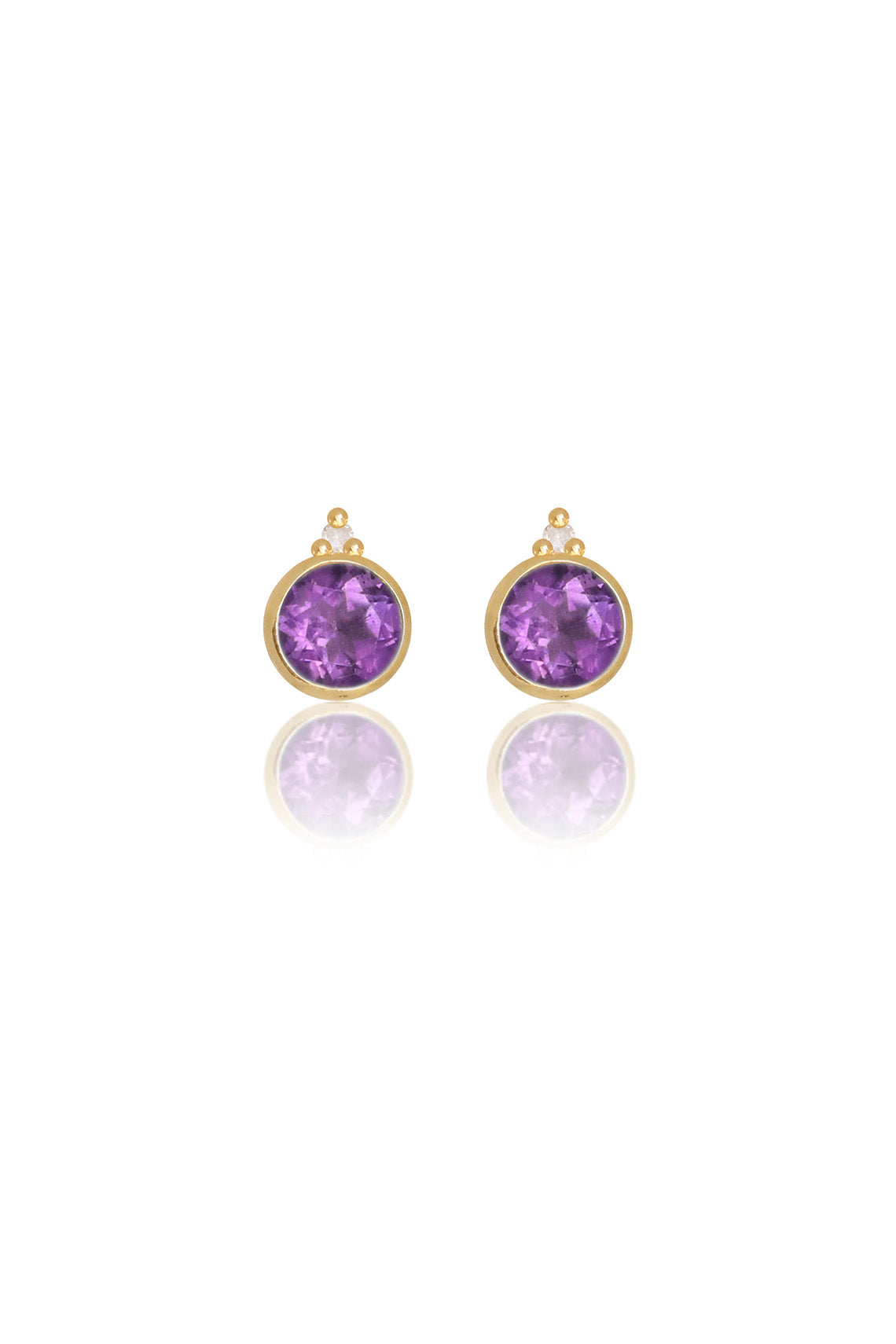 NATURAL AMETHYST AND TWO NATURAL DIAMOND FEBRUARY EARRINGS GOLD