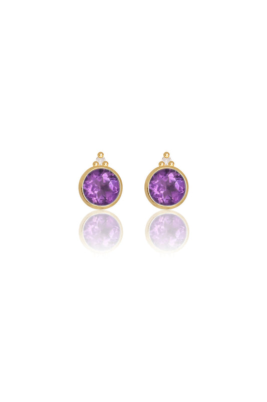 NATURAL AMETHYST AND TWO NATURAL DIAMOND FEBRUARY EARRINGS GOLD