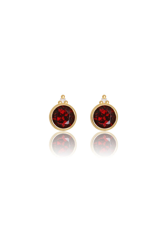 NATURAL GARNET AND TWO NATURAL DIAMOND JANUARY EARRINGS GOLD
