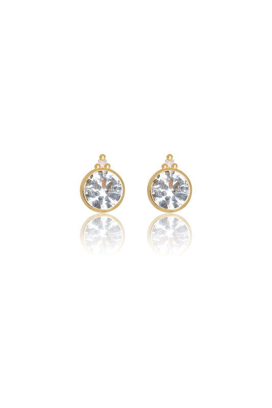 NATURAL AQUAMARINE AND TWO NATURAL DIAMOND MARCH EARRINGS GOLD