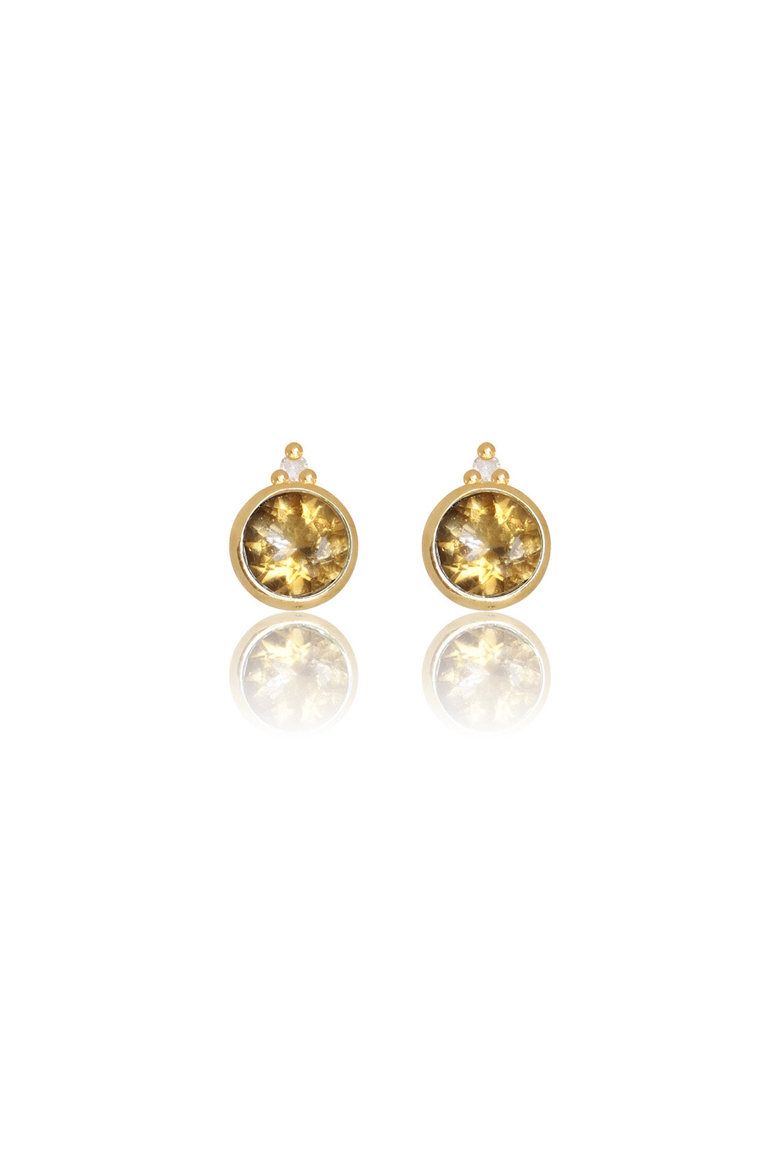 NATURAL CITRINE AND TWO NATURAL DIAMOND NOVEMBER EARRINGS GOLD