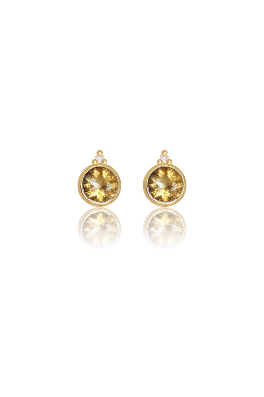 NATURAL CITRINE AND TWO NATURAL DIAMOND NOVEMBER EARRINGS GOLD