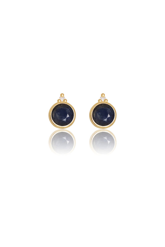 NATURAL SAPPHIRE AND TWO NATURAL DIAMOND SEPTEMBER EARRINGS GOLD