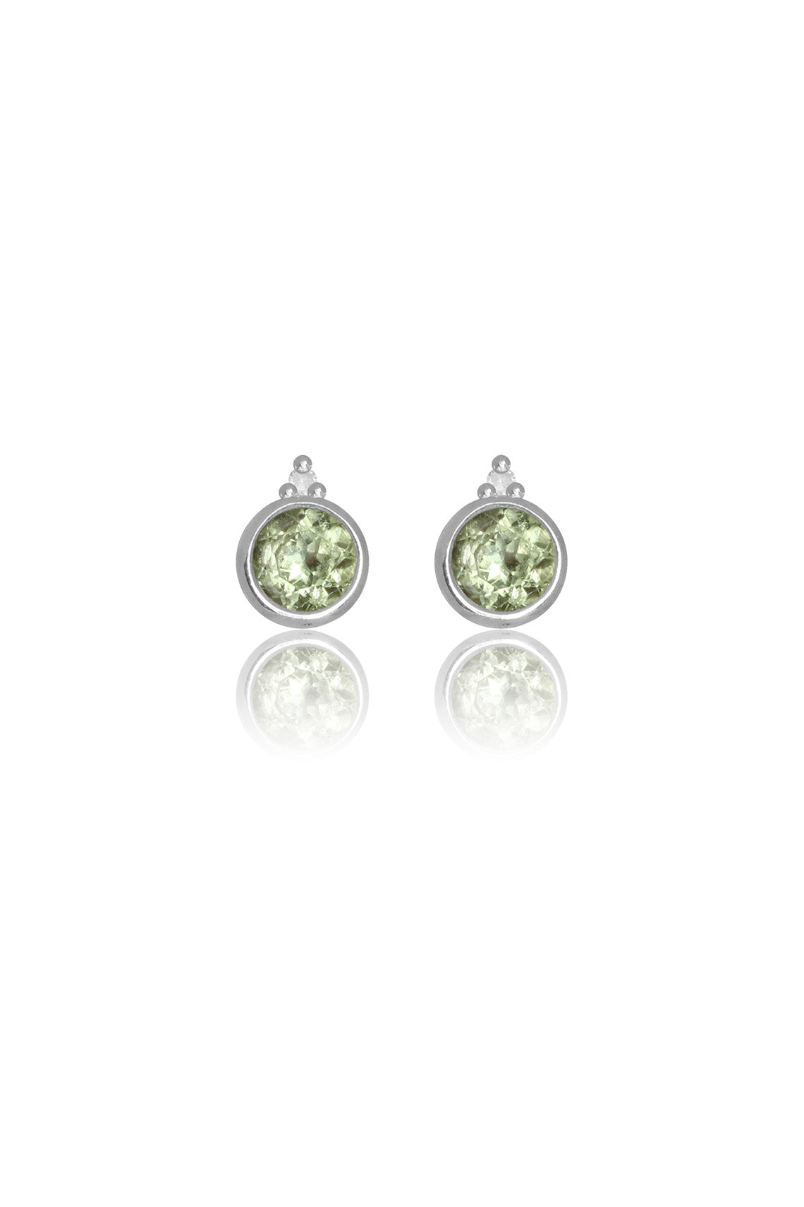 NATURAL PERIDOT AND TWO NATURAL DIAMOND AUGUST EARRINGS SILVER