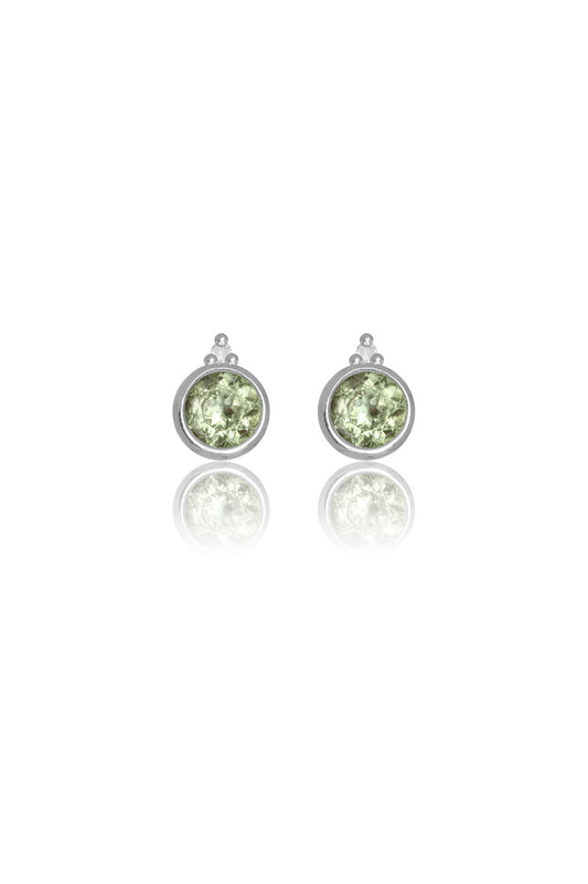 NATURAL PERIDOT AND TWO NATURAL DIAMOND AUGUST EARRINGS SILVER