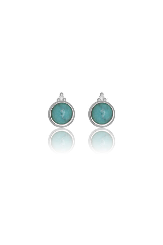 NATURAL TURQUOISE AND TWO NATURAL DIAMOND DECEMBER EARRINGS SILVER