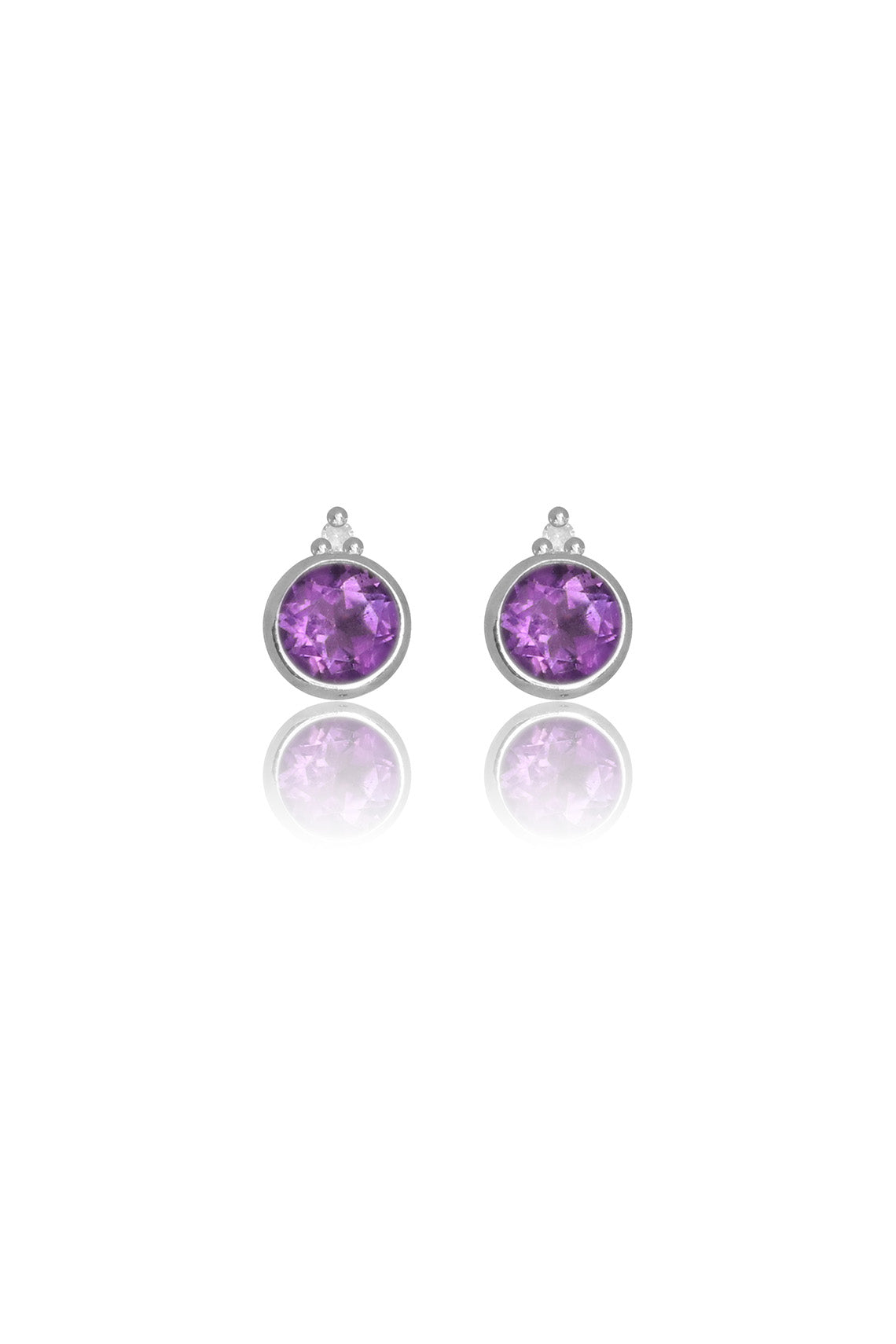 NATURAL AMETHYST AND TWO NATURAL DIAMOND FEBRUARY EARRINGS SILVER