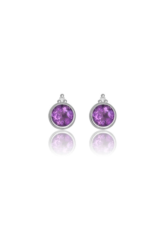NATURAL AMETHYST AND TWO NATURAL DIAMOND FEBRUARY EARRINGS SILVER