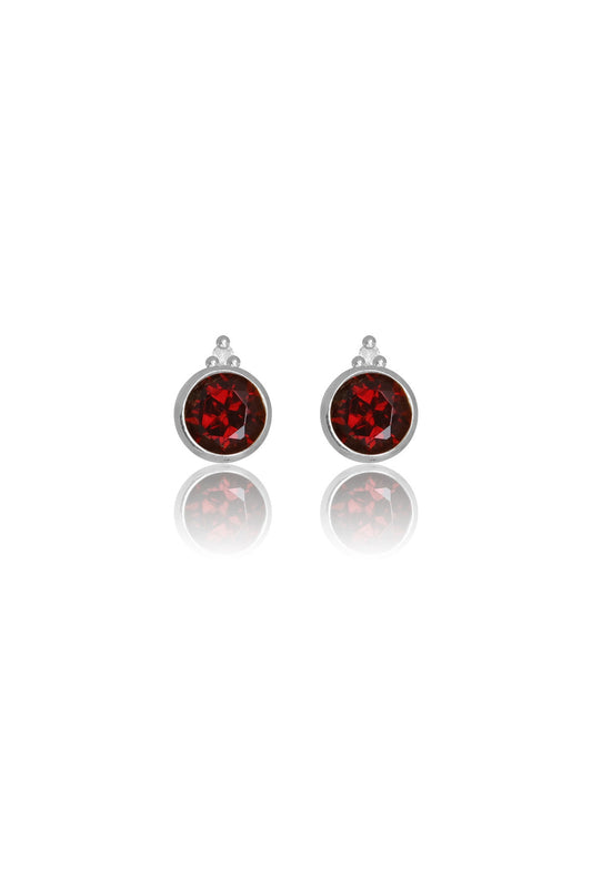 NATURAL GARNET AND TWO NATURAL DIAMOND JANUARY EARRINGS SILVER