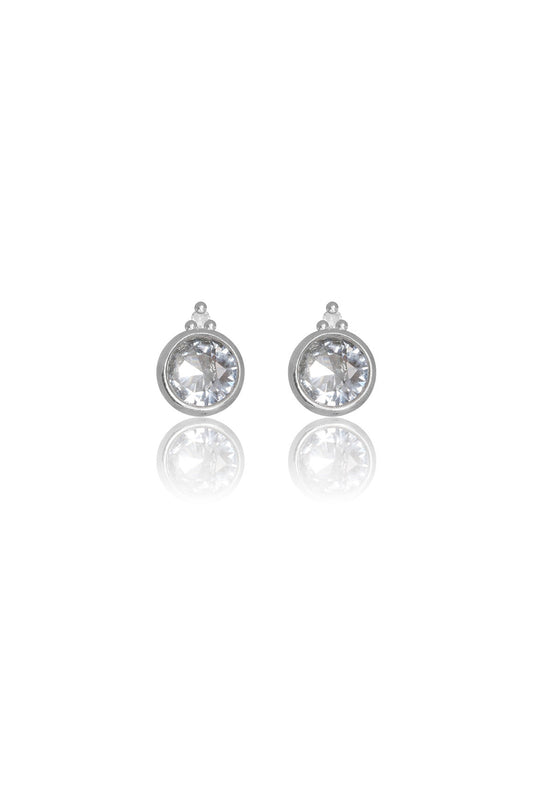 NATURAL AQUAMARINE AND TWO NATURAL DIAMOND MARCH EARRINGS SILVER