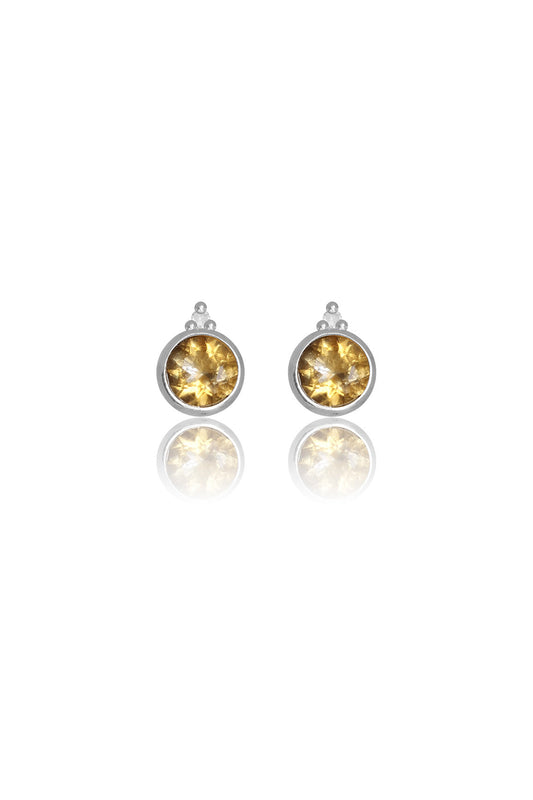NATURAL CITRINE AND TWO NATURAL DIAMOND NOVEMBER EARRINGS SILVER