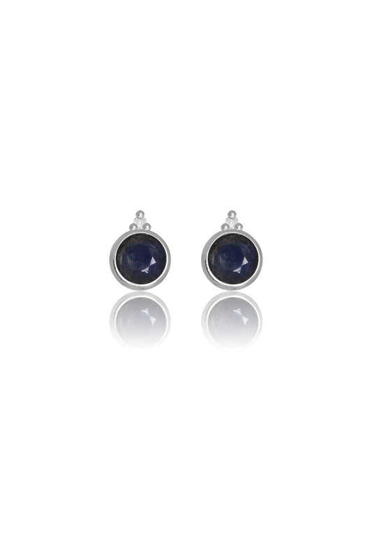 NATURAL SAPPHIRE AND TWO NATURAL DIAMOND SEPTEMBER EARRINGS SILVER