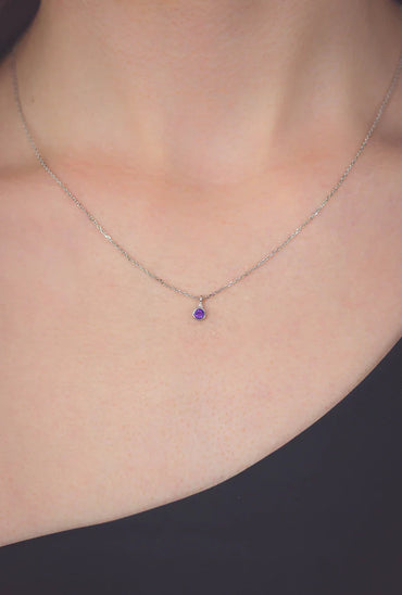 NATURAL AMETHYST AND DIAMOND FEBRUARY PENDANT SILVER