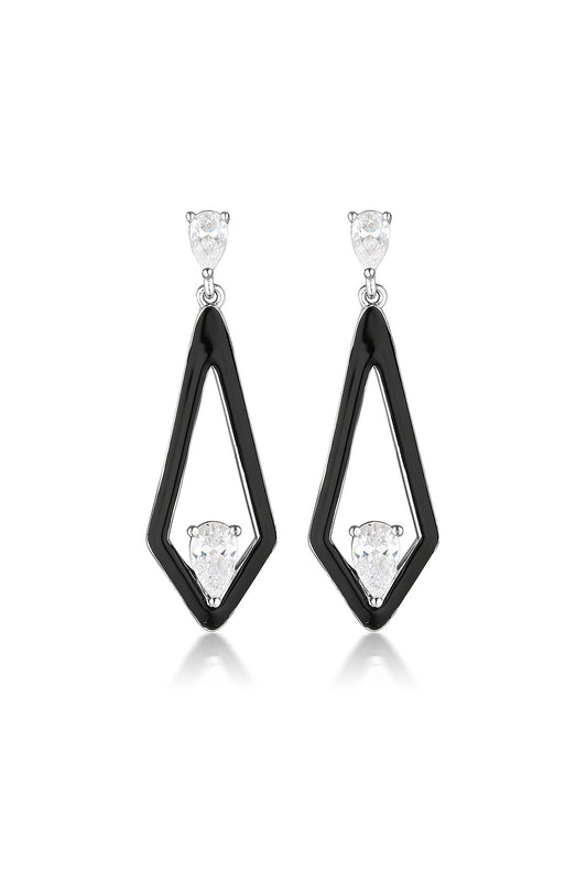 REFLECTION EVOKE EARRINGS SILVER & BLACK ENAMEL